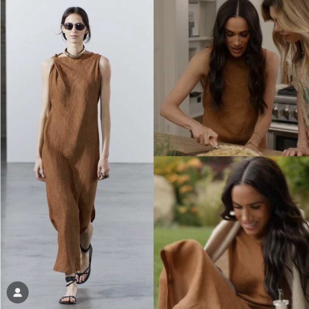 Zara Elegant Brown Sleeveless Dress worn by Meghan Markle